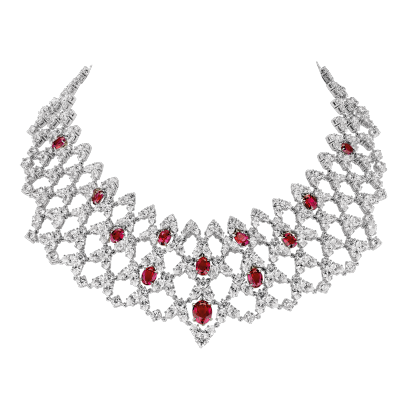 Collier illusion, "Burmalite" rouge rubis - Illusion collar, rubis red "burmalite"
