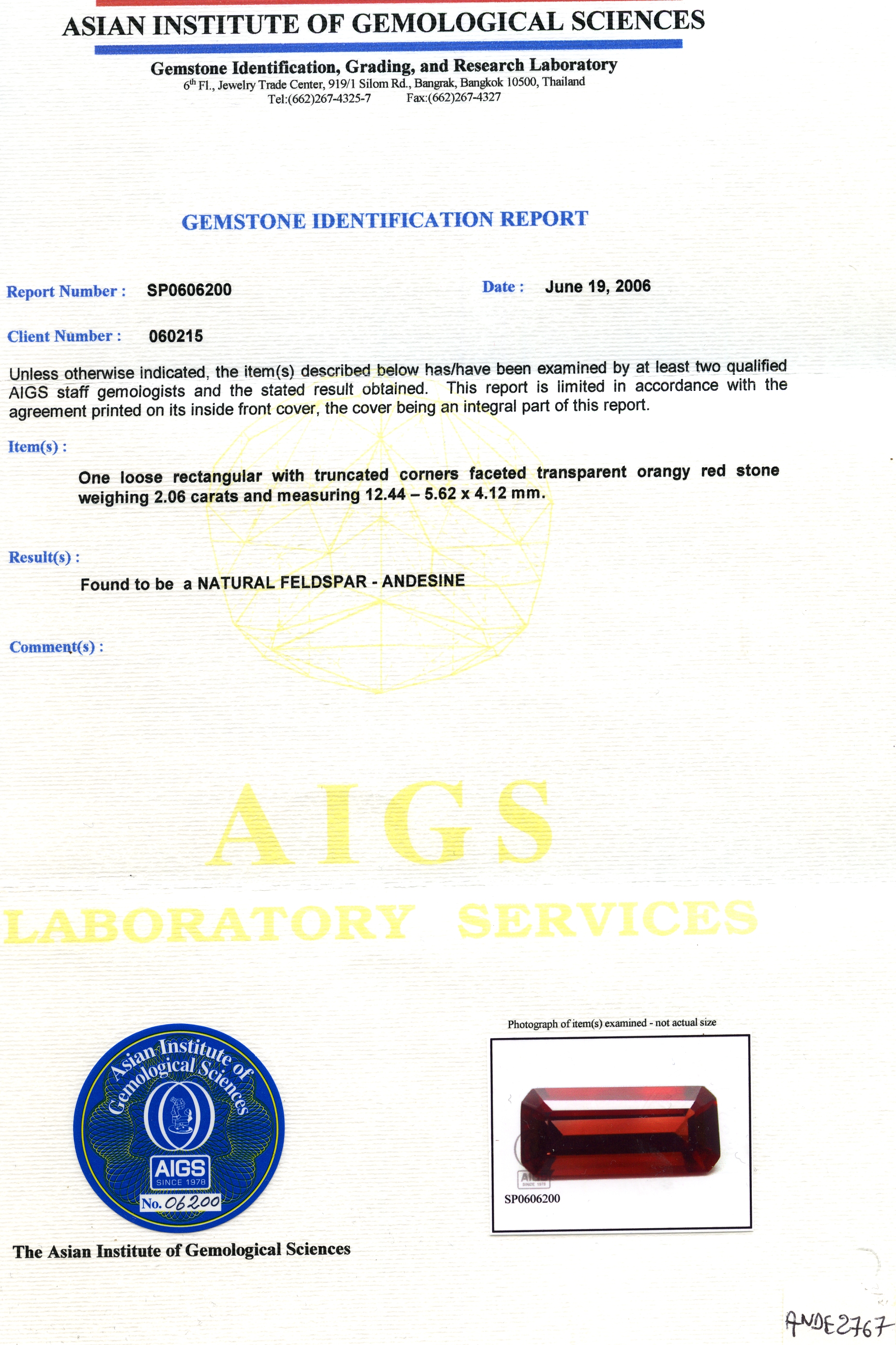 Certificat de laboratoire AIGS