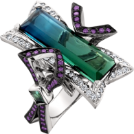 Aurum Spectrum of Color Collection Blue-green bi-color tourmaline-purple and white diamonds