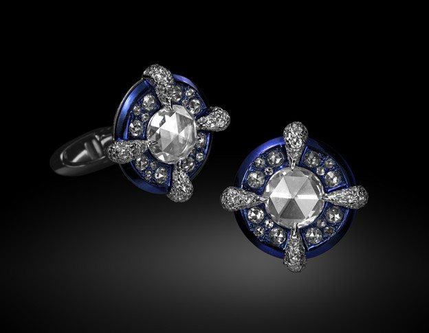 Azure Opulence Cufflings, diamonds, 18K white gold, titanium, CARNET