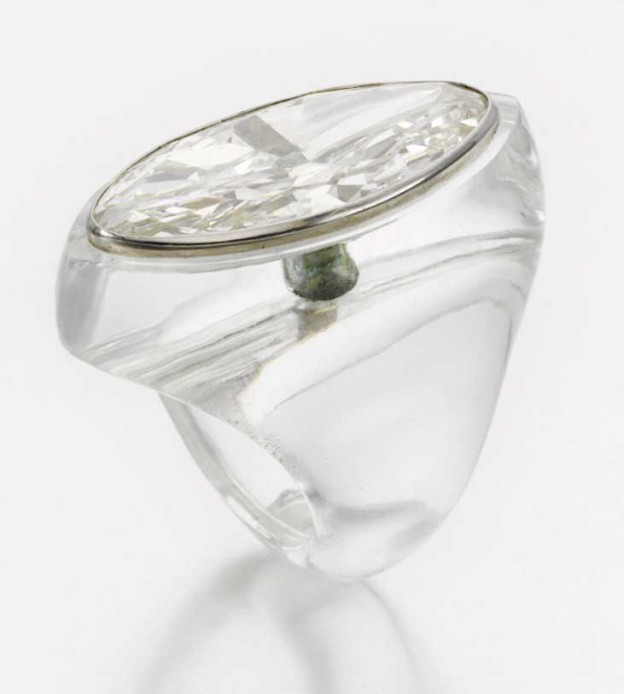 BELPERON- carved rock crystal ring- navette diamond