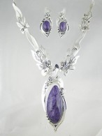 BELPERRON Suzanne-Natural High Grade Charoite Gem Necklace & Earring Set