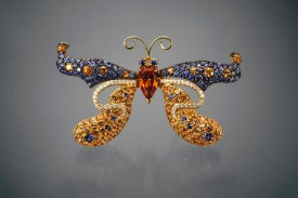 BUZZ and BERNARDINE brooch-spessartite-benitoite