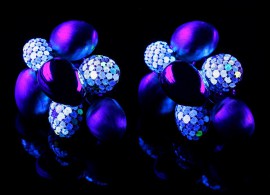 BY FLAVIE-Grappe collection, yellow gold earrings, fluorescents diamonds