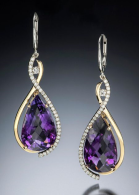 Bellina earrings, 24.97 ctw amethyst & .50 ctw of F-G VS diamonds in two-tone 14kt gold. ADAM NEELEY