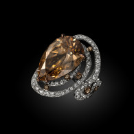 CARNET-Automn Fantasy Ring, orange-brown diamonds, brown diamonds, white diamonds, platinium