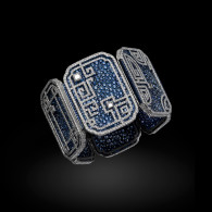 CARNET-Azure Lattice Bracelet, white diamonds, saaphires, 18K white gold, platinium