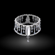 CARNET-Icy Radiance Chocker, white pearl, aquamarine, sapphires, moonstone, diamonds, 18K white gold