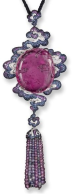 CARNET-Pink Cloud Pendant, platinium, white gold, titanium, tourmaline, white diamond, blue sapphire, pink sapphire- amethyst