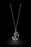 CARNET-Starlight pendant, white diamonds, yellow diamonds, 18K white gold-platinium