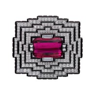CARTIER-High Jewelry brooch -rubellite- black lacquer, diamonds