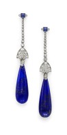 CARTIER-Lapis Lazuli-Sapphire-Diamond- Ear Pendants-circa 1925