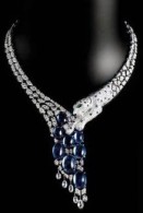 CARTIER-Panther collection, Platinum necklace-Ceylon sapphires-diamonds-onyx-emeralds