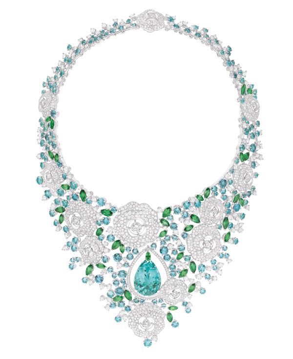CHANEL- diamonds tourmalines-tsavorites-Camélia Aquatique necklace