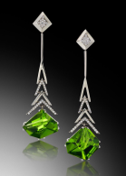 Crescendo earrings 22.62 ctw peridot & diamonds in 14t white gold. ADAM NEELEY