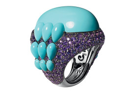 DE GRISOGONO- collection Melody of  Colours-ring-white gold-amethysts-turquoises