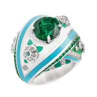 FABERGE-Summer in Provence collection-ring-emeralds- diamonds-enamel
