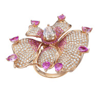 FEI LIU-Orchid Ring Bespoke-pink tourmaline-diamonds-pink sapphires-rose gold