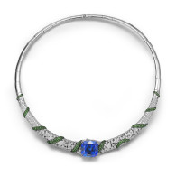 FEI LIU-Tanzanite Neckpiece-Bespoke collection-tanzanite-white diamonds-green garnets