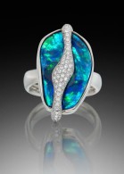 Fire and Ice ring, 3.92 ct boulder opal & .44 ctw F-G VS diamonds in 14kt gold, ADAM NEELEY