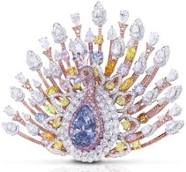 GRAAF-Peacok brooch-20.02ct pear-shaped Fancy Deep Blue diamond-white, pink, yellow, orange and even green diamonds