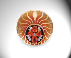 HINGO HENN-Necklace-Mandarin garnets-diamonds-hand engraved-enamelled