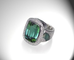 HINGO HENN-Ring-tourmaline-diamonds-white gold-enamel
