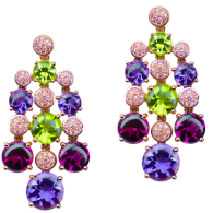 ISABELLE-LANGLOIS-earings-Macarons-amethysts-peridots-rhodolites-pink sapphires