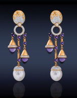 JACOB & CO-Chandelier Earrings-white Australian South Sea Pearls-amethyst-white diamonds-rose gold
