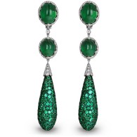 JACOB & CO-Platinum-earrings-cabochon emerald drops-round emerald-white diamonds