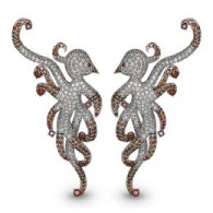 JACOB & CO-collection Nature Bird-Earrings-Platinum-cognac diamonds-white diamonds
