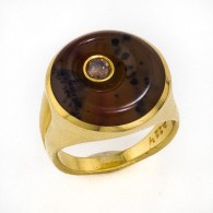 JEFF & SUSAN WISE-Ring-Yellow Gold-Brown Diamond-Montana Agate