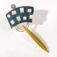 JEFF & SUSAN WISE-Urban Sky Map brooch-Gold, Bamboo-Coral-Opal-Star Sapphire