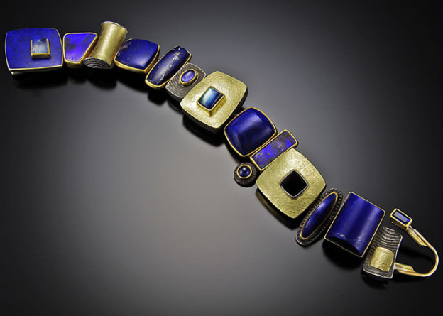 JEFF & SUSAN WISE- bracelet-gold-lapis lazuli-boulder opalsilver-moon stone