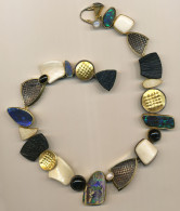 JJEFF & SUSAN WISE-Asian Basket necklace-Australian boulder fire opals-coral black jade-star sapphire-star diopside