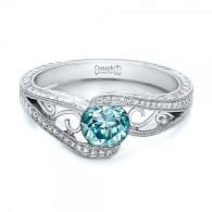 JOSEPH JEWELRY-Blue Zircon-Diamond-Engagement Ring-white gold
