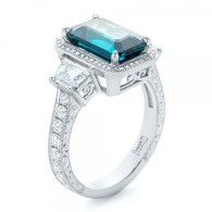 JOSEPH JEWELRY-Blue Zircon-Diamond-Halo-Engagement Ring