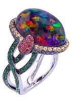 KATHERINE JETTER-Femme Fatale Ring-Mexican Opal-Black Diamonds-Tsavorite Garnet-Rubies