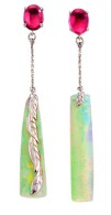 KATHERINE JETTER Morning Dew Earrings - Golden White Opal Splinters, Pink Mist Tourmaline Studs.