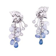 KATHERINE JETTER-Sweetpea flower earrings-White Gold-Sapphire-Briolettes-Diamonds