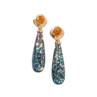 KATHERINE JETTER--mandarine garnet-Australian Koroit-Opal drop earrings