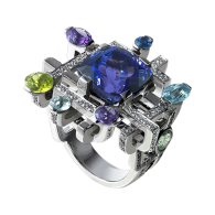 LORENZ BAUMER-Destinée ring-Tanzanite-Aquamarine-Peridot-sapphires-diamonds