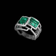 LORENZ BAUMER-Ring Toi et Moi-emeralds-diamonds