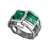 LORENZ BAUMER-bague-mosaique-emerald-diamonds