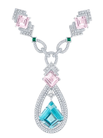 LOUIS VUITTON-Chain Attraction collection-Hologramme necklace-white gold-tourmaline-morganite-emerald-diamonds