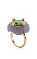 NICOLAS VARNET-Carved Namibian Lavender Chalcedony-Peridot-Diamond-Duo Ring