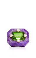 NICOLAS VARNET-Carved Sugilite-Peridot-Diamond-Duo Ring