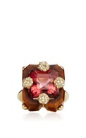 NICOLAS VARNET-Carved Tigers Eye-Pink Tourmaline-Diamond Square-Duo Ring