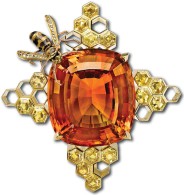 NICOLAS VARNET-Honeycomb Brooch-Citrine-Yellow Sapphire-Diamonds