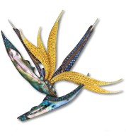 NICOLAS VARNET-Jewels Bird of Paradise brooch-abalone pearl-yellow sapphire-blue sapphire-Tsavorite garnet-diamond